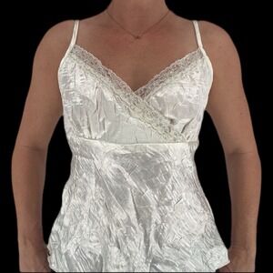 AB Studio Babydoll Cami Top L Vintage Y2K Fairy Feminine Romantic Lace Trim